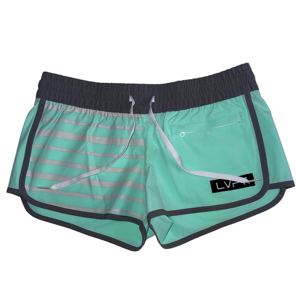 LVFT Live Fit Apparel Mint Green Striped Active Gym Shorts Womens Medium